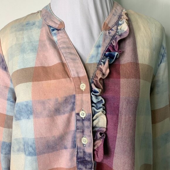 Isabella Sinclair Women's Pink Plaid Ruffle Long Sleeve Button Down Shirt XS - Picture 4 of 16